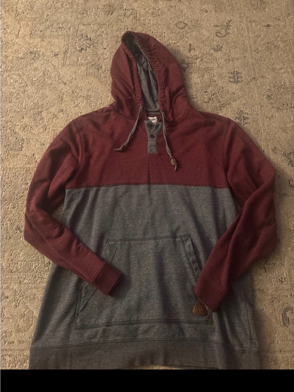 Men's Two-Tone Hooded Shirt Jacket - Burgundy & Gray